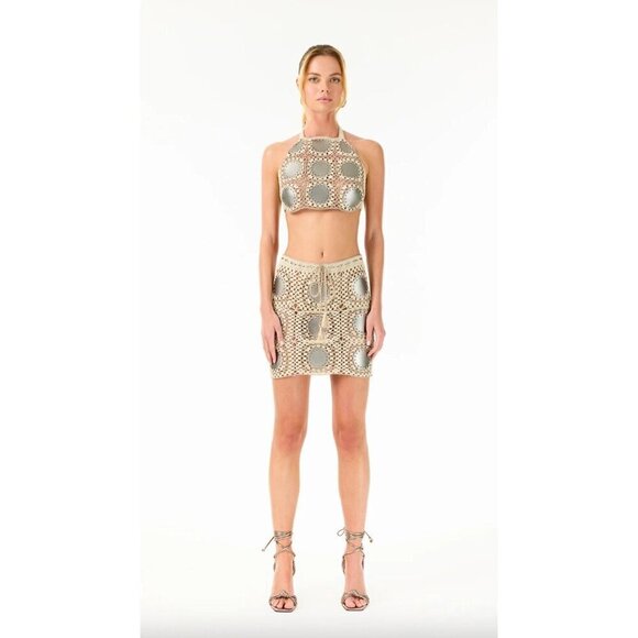 My Beachy Side Crochet Mini Skirt Stone Grey Bronze Womens Size Large - Picture 2 of 7